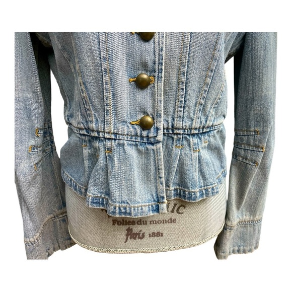Boston Proper Denim Jean Jacket. Size 8. Brass button detail. Cropped. Gathered - Picture 9 of 13